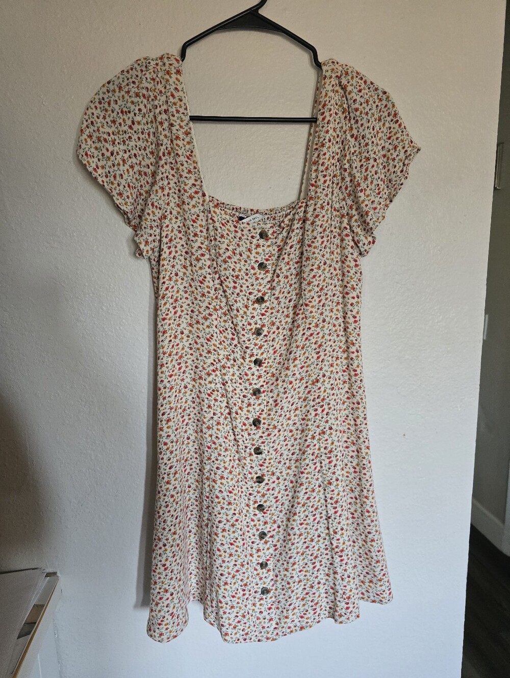Floral Button-Front Cream Mini Dress